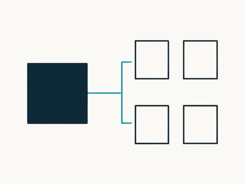One form on the left joined by thin lines to four impressions of it on the right