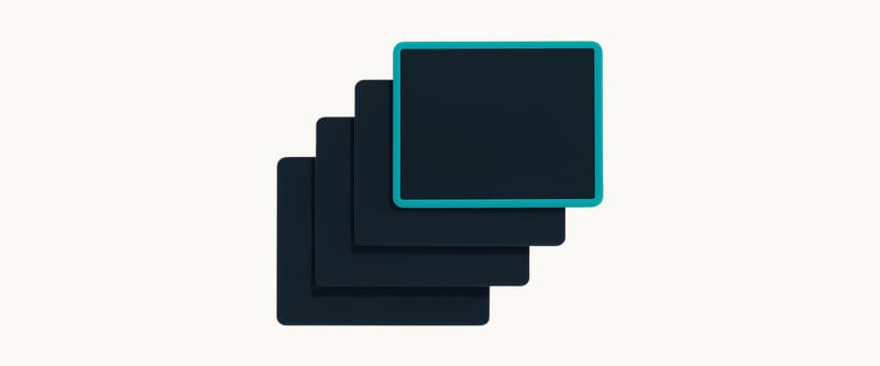 Five stacked rectangles with a small offset, the top one outlined in teal